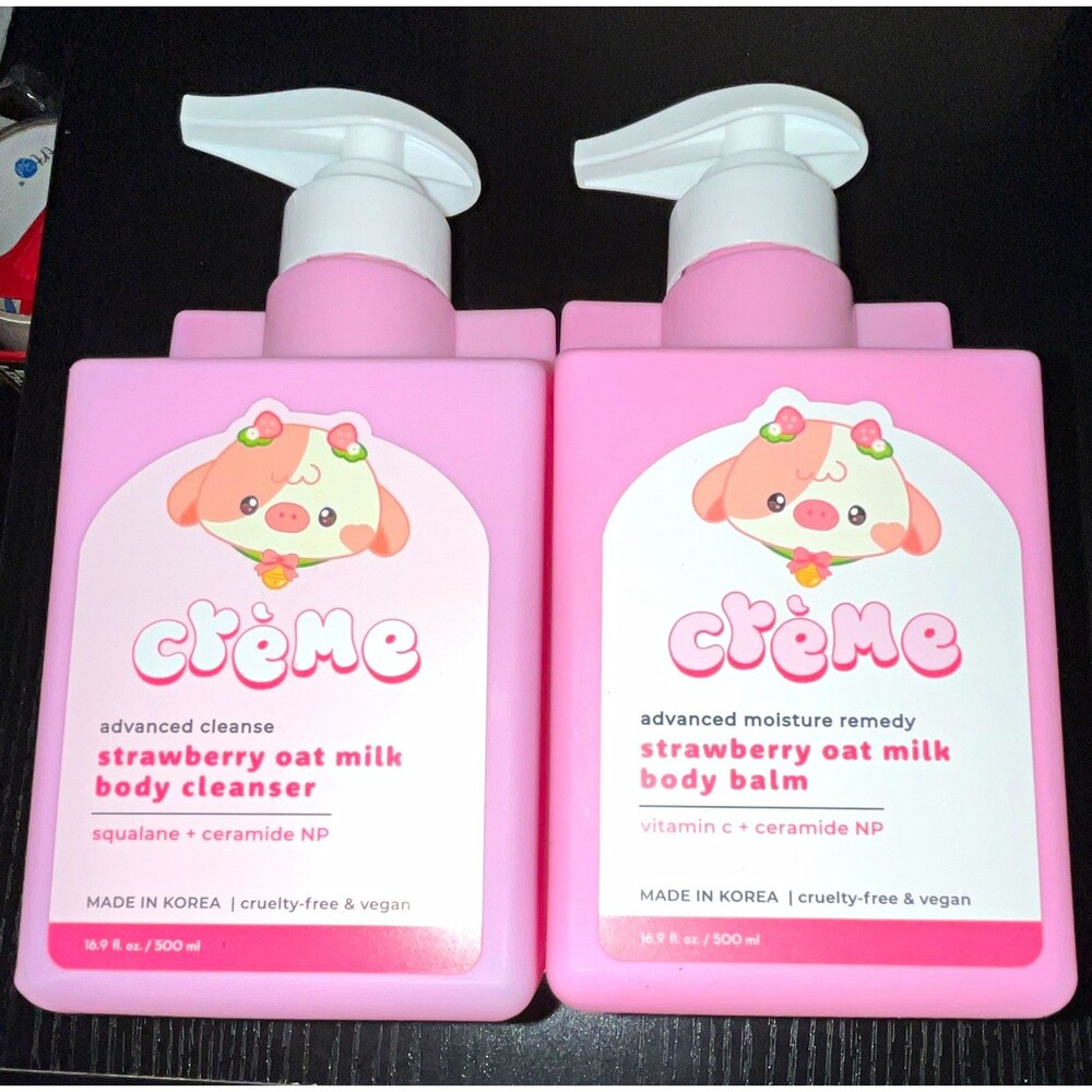 The Crème Shop Strawberry Oat Milk Body Balm 16.9 fl oz and body cleanser 16.9oz